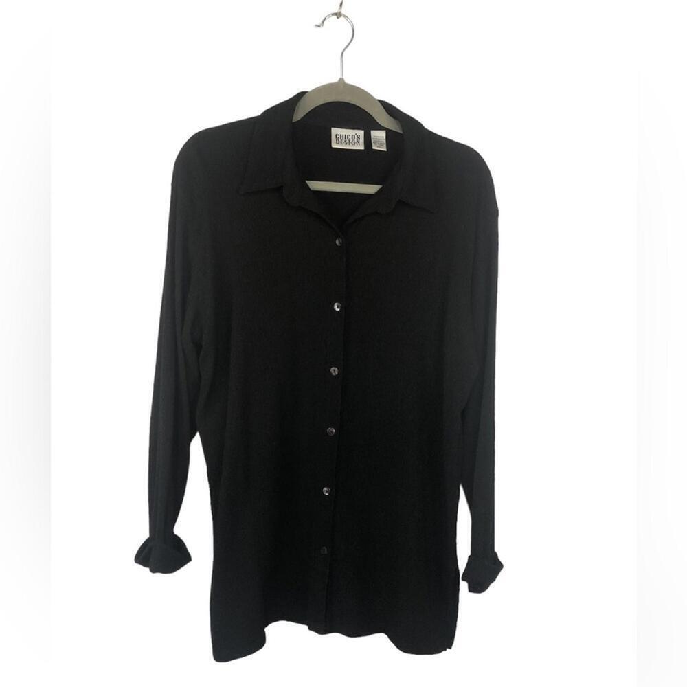 Vintage Chico’s Women’s Tunic Black Texture Stretchy Fabric Simple Classic Basic